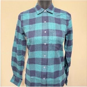 NEW UNTUCKit Women’s Green Navy Plaid Flannel Button Up  Shirt Size 2